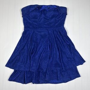City Vibes Juniors' Bandeau Homecoming Fit & Flare Dress Blue Sparkles Size 7